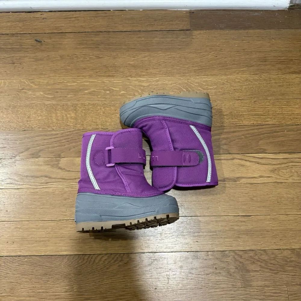 L.L.Bean Purple Gray Snow Boots Hook & Loop Fleece Lined Toddler Girls Kids US 7